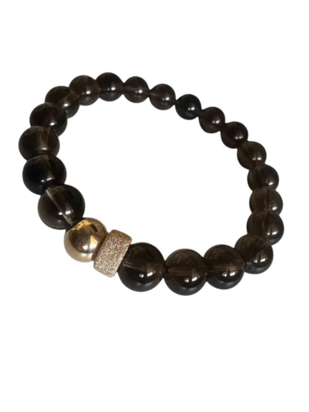 Classic Smoky Quartz 8mm Stretch Bracelet Brown 14K Gold Filled Spacers